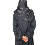Black Sequin black abaya back view with tone-on-tone black beaded florals