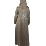 Copper Lily copper / warm dark brown abaya back view with oversized sequinned flower appliqué