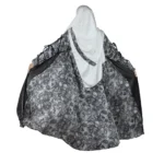 Marble Peacock black & white marble print with a white satin underlay abaya back view with marble-print open coat over a white satin slip