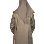 Mocha Starlight mocha / warm dark brown abaya back view with hand-embroidered cream-gold star flowers