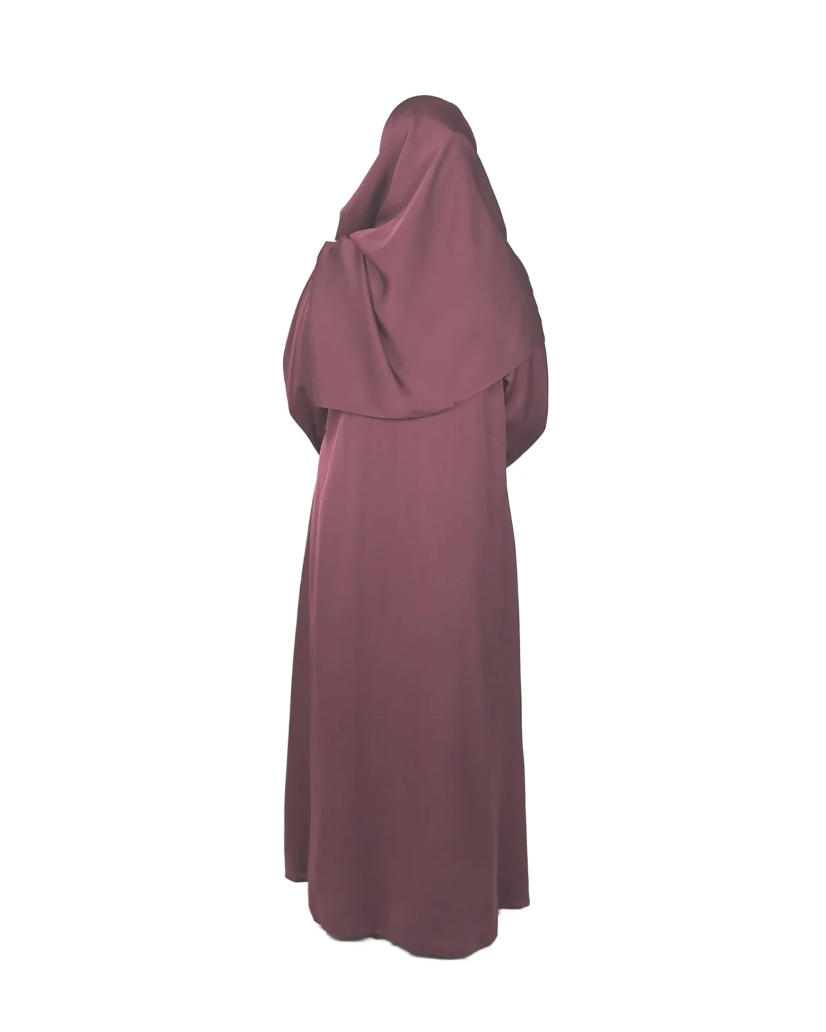 Ruby Bloom deep maroon / wine abaya back view with hand-beaded gold floral motifs on the cuffs and hem slits