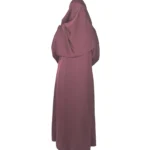 Ruby Bloom deep maroon / wine abaya back view with hand-beaded gold floral motifs on the cuffs and hem slits