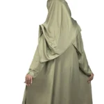 Sage Bloom sage green abaya back view with tone-on-tone floral vine embroidery
