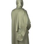 Sage Bloom sage green abaya back view with tone-on-tone floral vine embroidery