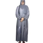 Winter Frost grey ombré abaya front view with grey ombré with an abstract geometric hem print