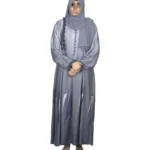 Winter Frost grey ombré abaya front view with grey ombré with an abstract geometric hem print