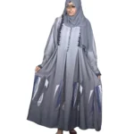 Winter Frost grey ombré abaya front view with grey ombré with an abstract geometric hem print