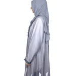 Winter Frost grey ombré abaya side profile view with grey ombré with an abstract geometric hem print