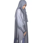 Winter Frost grey ombré abaya front three-quarter view with grey ombré with an abstract geometric hem print